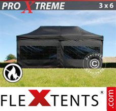Folding canopy Xtreme 3x6 m Black, Flame retardant incl. 6 sidewalls