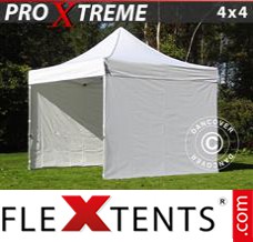Folding canopy Xtreme 4x4 m White, Flame retardant, incl. 4 sidewalls