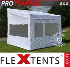 Folding canopy PRO Trapezo 3x3m White, incl. 4 sidewalls