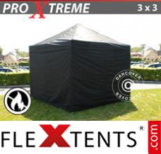 Folding canopy Xtreme 3x3 m Black, Flame retardant, incl. 4 sidewalls